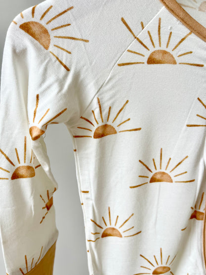 rays of sunshine bamboo onesie footie up close details